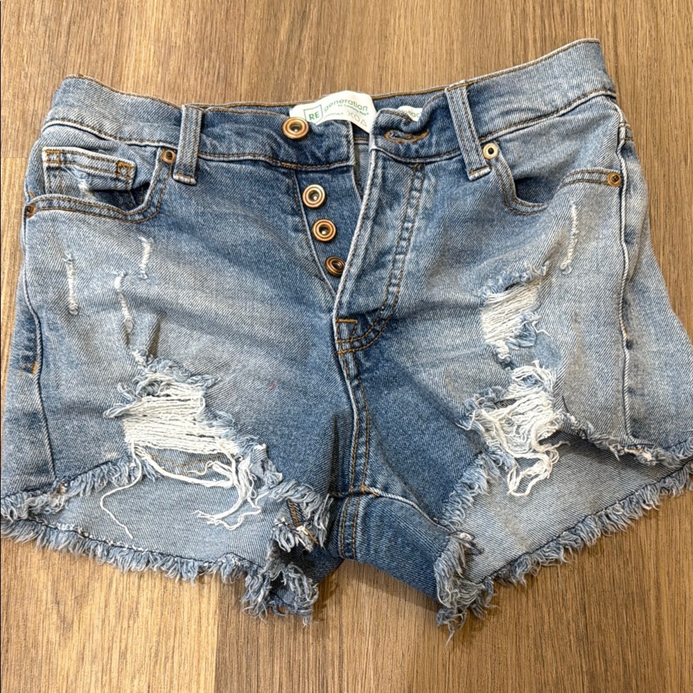 Celebrity Pink Blue Distressed Jean Shorts